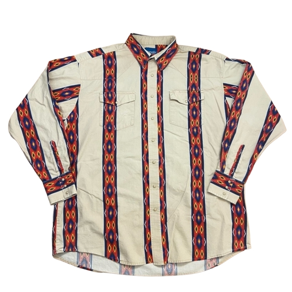 Vintage Wrangler Western Cowboy Shirt Long Sleeve decorative Button Down Rare